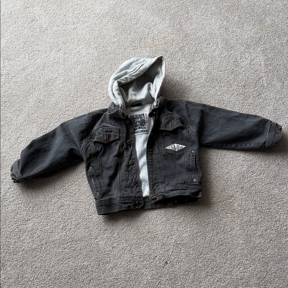 Other - Tomorrow’s Generation FLY BOY size 10 Kids Black Denim Jacket with gray Hood